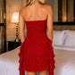 Red Net Strapless Ruffled Intimate Dress with Brief