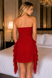 Red Net Strapless Ruffled Intimate Dress with Brief
