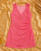Dark Pink Lace Sleeveless Chemise Set with Racerback Straps