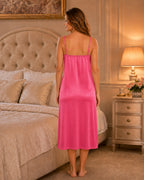 Pink Satin Lycra Wrap Nightgown with Lace Trim