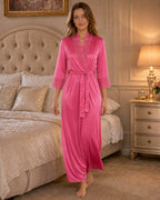 Pink Satin Lycra Wrap Nightgown with Lace Trim