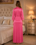 Pink Satin Lycra Wrap Nightgown with Lace Trim