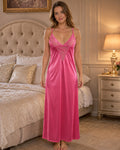 Pink Satin Lycra Wrap Nightgown with Lace Trim