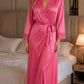 Pink Satin Lycra Wrap Nightgown with Lace Trim