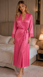 Pink Satin Lycra Wrap Nightgown with Lace Trim