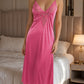 Pink Satin Lycra Wrap Nightgown with Lace Trim