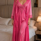 Pink Satin Lycra Wrap Nightgown with Lace Trim