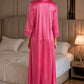 Pink Satin Lycra Wrap Nightgown with Lace Trim