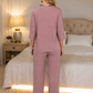 Dusky Pink Knit Wrap-Style Pyjama Set with Lace Panel