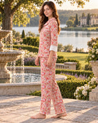 Pink Floral Peter Pan Collar Pyjama Set with Lace Cuffs