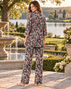 Black Ditsy Floral Pyjama Set with Pom-Pom Trim
