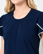 Navy Blue Knit Flutter-Sleeve Top & Shorts Set with Lace TrimHook line