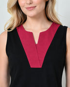 Black Knit Sleeveless Top & Shorts Set with Contrast V-Panel