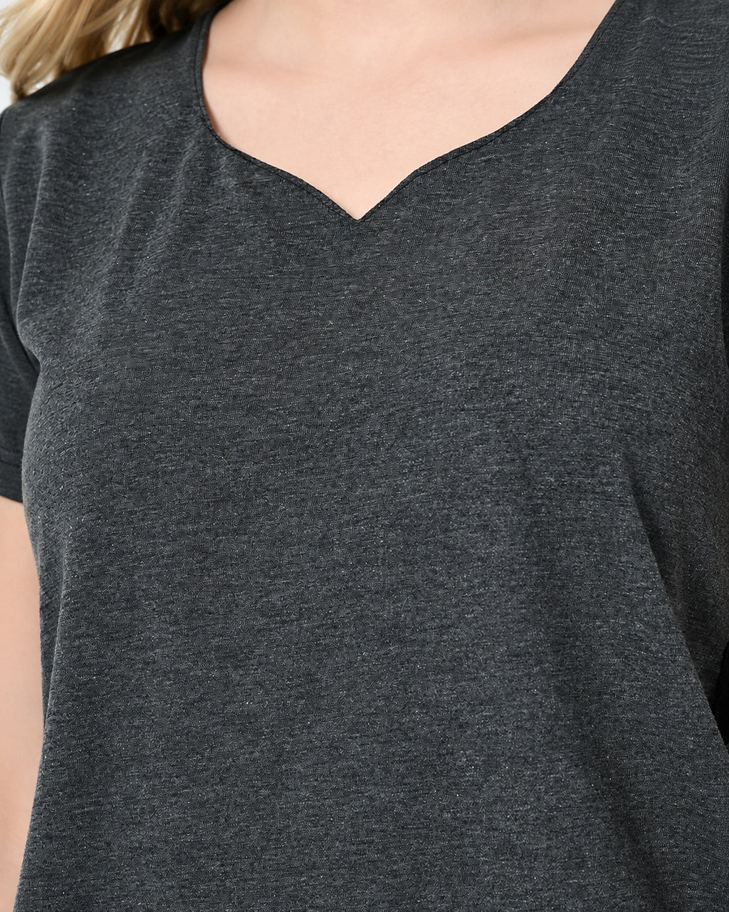 Charcoal Knit Cap-Sleeve Top & Shorts Set with Contrast Side Panels