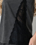 Charcoal Knit Cap-Sleeve Top & Shorts Set with Contrast Side Panels