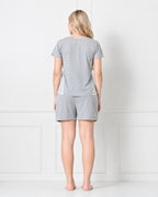 Gray Knit Cap-Sleeve Top & Shorts Set with Side Lace Panel