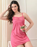 Pink Satin Lycra Babydoll Set — Style II