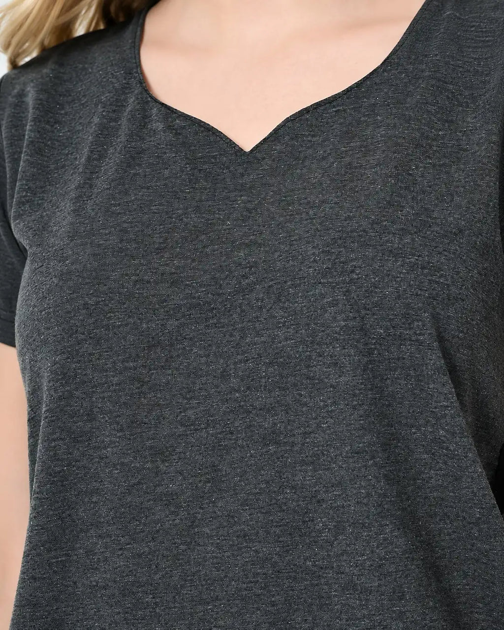Charcoal Knit Cap-Sleeve Top & Shorts Set with Contrast Side Panels