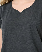 Charcoal Knit Cap-Sleeve Top & Shorts Set with Contrast Side Panels