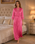 Pink Satin Lycra Wrap Nightgown with Lace Trim