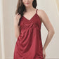 Maroon Satin Lycra Babydoll Set with Adjustable Straps