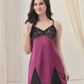 Wine Satin Lycra Babydoll Set with Adjustable Straps