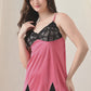Pink Satin Lycra Babydoll Set with Adjustable Straps