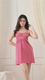 Pink Satin Lycra Babydoll Set — Style II