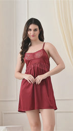 Maroon Satin Lycra Babydoll Set — Style II