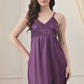 Purple Satin Lycra Babydoll Set with Adjustable Straps