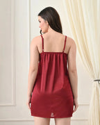 Maroon Satin Lycra Babydoll Set — Style II