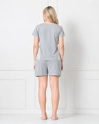 Gray Knit Cap-Sleeve Top & Shorts Set with Side Lace Panel